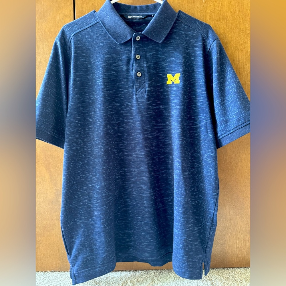 Michigan Wolverines Cutter & Buck Advantage Navy Tri-Blend Jersey Mens Polo